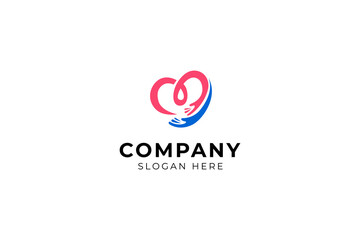 mother child love care logo with hands in flat template vector design style