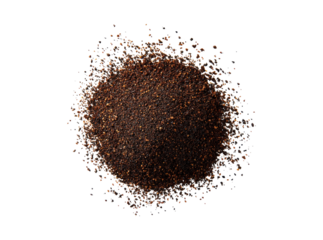 Exploding coffee grounds dark roast espresso beans, Isolated On Transparent Background, Png