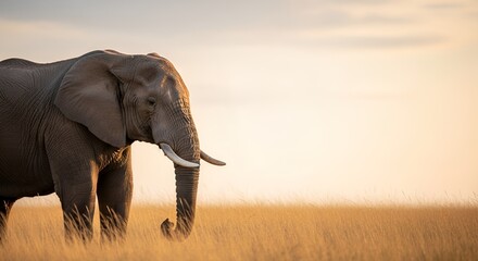 Obraz premium Majestic African Elephant in Golden Savanna at Sunset