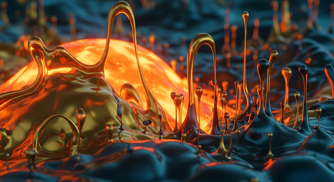 Abstract Gold Lava Landscape Molten Metal, Fantasy World - Powered by Adobe