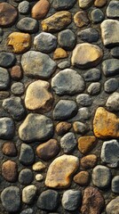 Cobblestone Wall Texture - Natural Stone Background with Round Shapes and Rough Surface