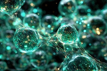 Abstract Glowing Turquoise Spheres Network
