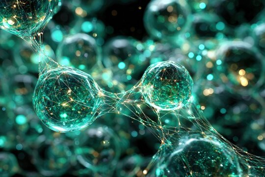 Abstract Glowing Turquoise Spheres Network
