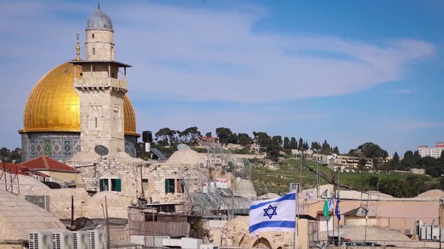 Jerusalem, Islamic shrine Dome of Rock located in the Old City on Temple Mount near Western Wall