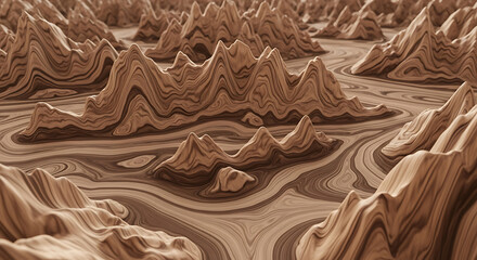 Abstract Mountain Landscape, Brown Topography, 3D Render