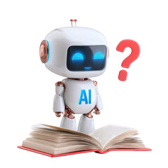 Cute AI Robot Reading Book on Transparent Background