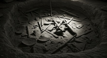 Ancient Archaeological Excavation Site with Artifacts