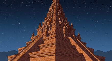 Ancient Brick Temple Under Starry Night Sky