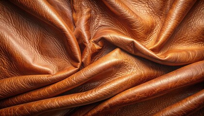 Texture of Wrinkled Brown Leather with Glossy Surface in Macro Shot Highlighting Details and Intricate Patterns on Plain Background