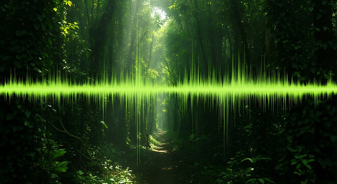 Soundwave Forest Audio Visualization in Nature, Green Energy