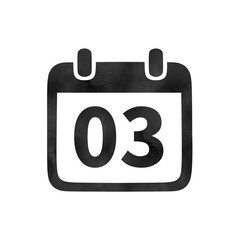 Hand-drawn black silhouette calendar icon with watercolor texture showing the number 03. Perfect for monthly schedules, event planning, and digital calendars.