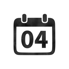 Hand-drawn black silhouette calendar icon with watercolor texture showing the number 04. Perfect for monthly schedules, event planning, and digital calendars.