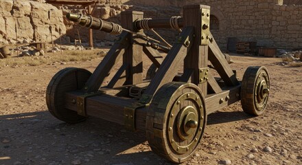 Ancient Catapult Siege Weapon in Desert Landscape