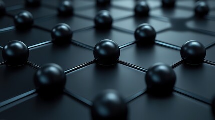 Fototapeta premium 3D Render of Black Spheres on Hexagonal Grid Background