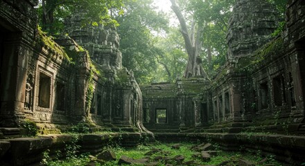 Ancient Angkor Temple Overgrown with Jungle