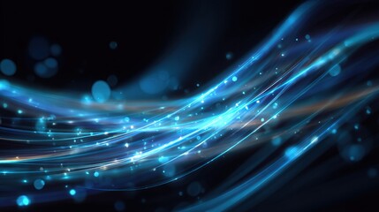 Obraz premium Glowing blue, wavy light trails flow against a dark background, interspersed with sparkling points of light