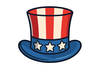 American hat icon, a patriotic decoration. Vector cartoon illustration of an Uncle Sam top hat. USA symbol for 4th of July, Independence Day, or any national holiday.