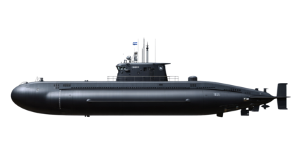 Ocean Voyager: A stealthy, modern submarine glides silently through the depths. The image evokes a sense of exploration, advanced engineering, and naval prowess.