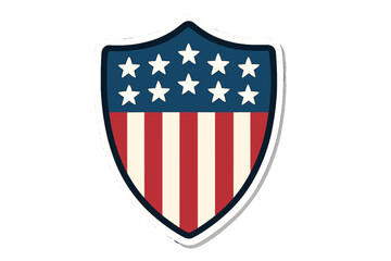 USA shield vector icon. American flag patriotic emblem with stars and stripes. National symbol for 4th of July, Independence Day. Military security badge. Flat cartoon sticker.