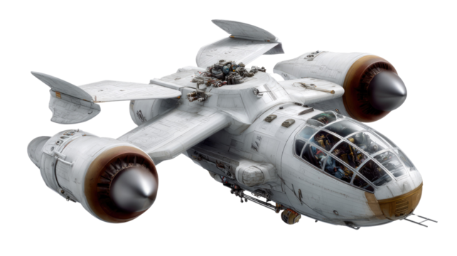 Sci-fi Transport in Motion: A futuristic spacecraft, meticulously detailed with sleek lines and powerful engines, soaring through the celestial sphere.