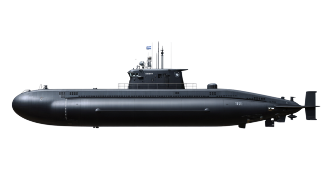 Ocean Voyager: A stealthy, modern submarine glides silently through the depths. The image evokes a sense of exploration, advanced engineering, and naval prowess.