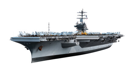Aircraft Carrier Amidst Open Waters: An expansive depiction of a colossal aircraft carrier cuts through vast waters, underscoring military might and technological grandeur.