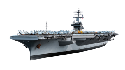 Aircraft Carrier Amidst Open Waters: An expansive depiction of a colossal aircraft carrier cuts through vast waters, underscoring military might and technological grandeur.