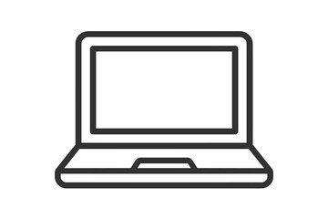 Laptop computer icon in thin line style. Notebook PC vector outline symbol. Simple linear pictogram for web design, user interface, digital work, and modern technology concept.