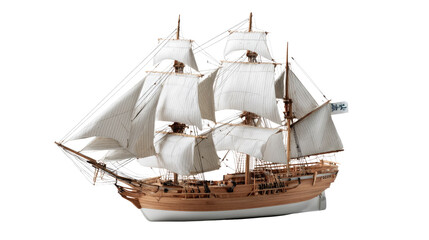 Model Sailing Ship: A detailed model of a classic sailing ship with billowing sails, a symbol of exploration and maritime heritage, a historical artifact evoking the spirit of the open sea.
