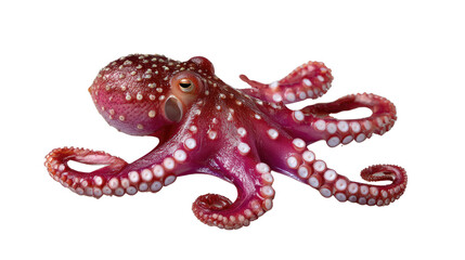 Vibrant Octopus Display: An eye-level shot highlights the intriguing form and vibrant color of this underwater marvel, revealing its distinctive tentacles and intelligent gaze.
