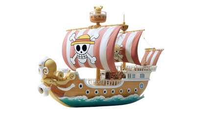 Sunny Ship Adventure: A detailed miniature ship with sails and intricate design, ready to set sail, evoking childhood fantasies and epic voyages.