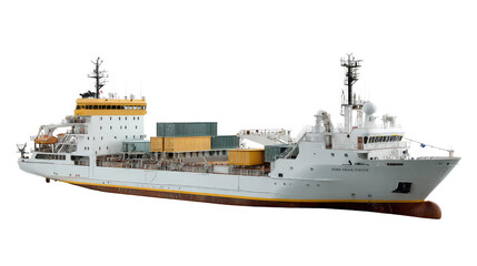 Maritime Majesty: An imposing cargo vessel navigates the waters, showcasing robust design and the promise of global connectivity. Delivering goods across vast oceans.