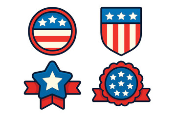 USA flag shield icon flat style vector illustration with transparent background, patriotic emblem, American symbol, United States badge, cartoon shield set