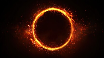 Fiery glowing circle with cosmic particles, against a dark background