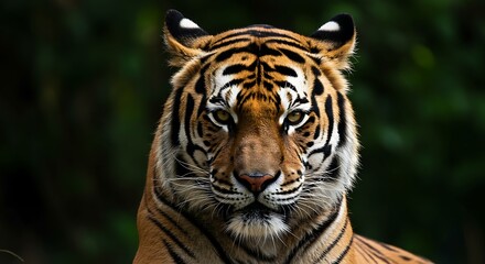 Majestic tiger portrait with striking stripes and piercing gaze in natural light focused on wildlife