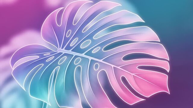 Neon Monstera Leaf Art - Vibrant Tropical Illustration with Gradient Colors.