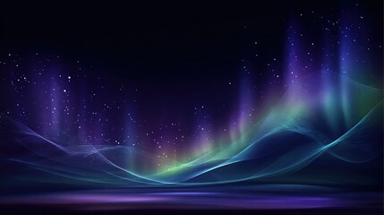 Luminous aurora borealis display with flowing lines and starry sky in the background