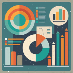 Obraz premium Modern vector infographic elements with a scratched and grainy texture. A muted tech palette gives corporate data visualization an authentic, tactile, and human feel for reports and branding.