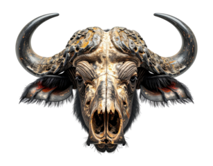 Close-up of a carved buffalo head