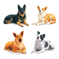 Playful dog silhouette illustration set a loyal canine companion isolated on white background