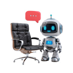 AI Robot with office chair on transparent background