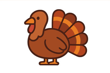 Cute cartoon turkey character. Thanksgiving holiday symbol. Vector illustration for autumn celebration. Farm bird icon in flat design style. Isolated graphic for fall festival.