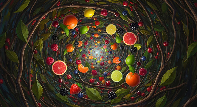 Fruit Vortex Abstract Food Art, Colorful, Healthy Eating - Powered by Adobe