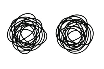Confused messy mind, tangled and untangled chaos. Problem and solution concept. Metaphor for stress, anxiety, depression, psychotherapy. Complex process way, difficult path.