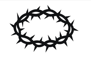 Crown of thorns silhouette vector icon. Christian symbol of the passion of Jesus Christ, crucifixion and suffering. Religious Easter wreath graphic. Holy week sacrifice concept.