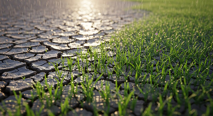 Fototapeta premium Drought vs. Rain Climate Change, Environmental Contrast, Hope