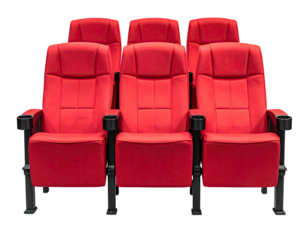 Rows of red movie theater seats