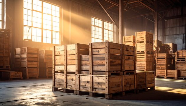 Wooden crates in warehouse
