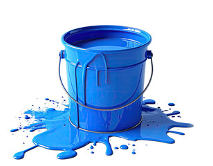 A vibrant blue paint bucket spilling