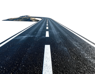 A paved road stretches into the distance, leading towards a horizon